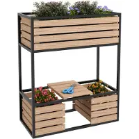 Outsunny Hochbeet aus Holz, 2-Stufiger Blumenkasten mit Ablage, Innenvlies
