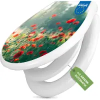 Banjado Familien WC Sitz weiß mit Kindersitz und Absenkautomatik und Motiv Waldmohn [TDWK 12779]