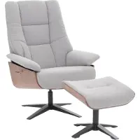 MCA Relaxsessel + Hocker HWC-N57, Fernsehsessel Liegesessel, Bouclé Stoff Holz grau