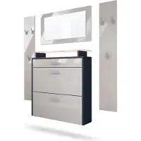 Vladon Garderobe Malea, Garderobenset bestehend aus 1 Hängeschuhschrank, 1 Wandspiegel und 2 Garderobenpaneele, Anthrazit matt/Sandgrau Hochglanz, inkl. LED-Beleuchtung RGB