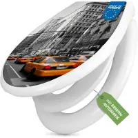 Banjado Familien WC Sitz weiß mit Kindersitz und Absenkautomatik und Motiv New York Taxi [TDWK 10076]