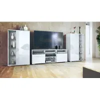 Vladon Wohnwand Davos, Anbauwand bestehend aus 2 Vitrinen und 1 TV-Board, Weiß matt/Weiß Hochglanz (329 x 134 x 35 cm)