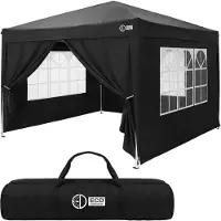 ECD-Germany Pavillon 3x3 m Schwarz, Wasserdicht Stabil Winterfest, Pop Up Faltpavillon, Gartenpavillon, Gartenzelt klappbar, Partyzelt Outdoor