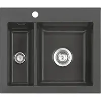 SYSTEMCERAM Flächenbündige Spüle MERA 60 F in Schiefer mit Handbetätigung