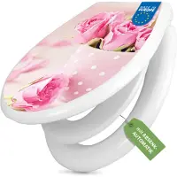 Banjado Familien WC Sitz weiß mit Kindersitz und Absenkautomatik und Motiv Tasse Voll Rosen [TDWK 12338]
