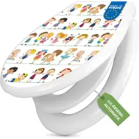Banjado Familien WC Sitz weiß mit Kindersitz und Absenkautomatik und Motiv Kinder [TDWK 10882]