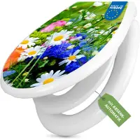 Banjado Familien WC Sitz weiß mit Kindersitz und Absenkautomatik und Motiv Blumenstrauß [TDWK 10444]