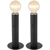 Globo Lighting 2x Tischleuchte MARION, Schwarz, Metall, Holzoptik, Rund, H 30,5 cm