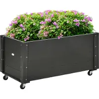 Outsunny Hochbeet Massivholz, Pflanzbeet mit Rollen, Frühbeet Gartenbeet Blumenkasten, Pflanzkasten Pflanzkübel 89x48x47cm für Garten, Terrasse, Blumenkübel für Kletterpflanzen, Blumen, Schwarz