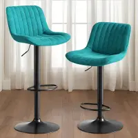 MODFU Drehbarer Barhocker aus Samt und Metall Blau höhenverstellbar 43x45x87-109 cm
