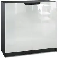 Vladon Sideboard Logan, Germany, Kommode mit 2 Türen, Schwarz matt/Weiß Hochglanz (82 x 78 x 37 cm)