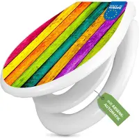 Banjado Familien WC Sitz weiß mit Kindersitz und Absenkautomatik und Motiv Bunte Holzlatten [TDWK 10620]