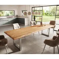 DELIFE Esstisch Edge 300x100 XL Akazie Natur Edelstahl Breit Live-Edge