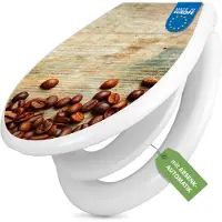Banjado Familien WC Sitz weiß mit Kindersitz und Absenkautomatik und Motiv Kaffeebohnen [TDWK 11698]