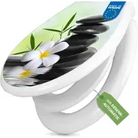 Banjado Familien WC Sitz weiß mit Kindersitz und Absenkautomatik und Motiv Steine & Relax 6 [TDWK 12926]