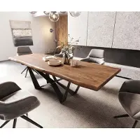 DELIFE Esstisch Edge 260x100 XL Akazie Braun Spider Flachstahl Schwarz Live-Edge