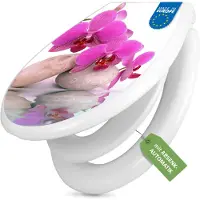Banjado Familien WC Sitz weiß mit Kindersitz und Absenkautomatik und Motiv Orchidee [TDWK 10086]
