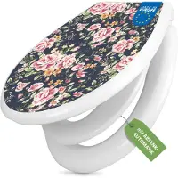 Banjado Familien WC Sitz weiß mit Kindersitz und Absenkautomatik und Motiv Rosen Auf Anthrazit [TDWK 11219]