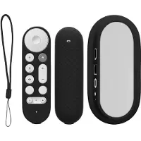 Kwmobile 2x Hülle für Fernbedienung und Streaming Gerät kompatibel mit Google TV Streamer 4K - Silikon Case Set für TV Zubehör in Schwarz