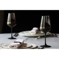 Casa Padrino Luxus Rotweinglas 6er Set Schwarz / Gold Ø 8,5 x H. 24 cm - Handgefertigte und handbemalte Weingläser - Hotel & Restaurant Accessoires - Luxus Qualität