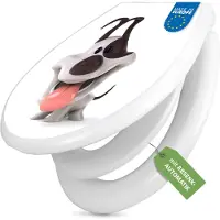 Banjado Familien WC Sitz weiß mit Kindersitz und Absenkautomatik und Motiv Comic-Hund [TDWK 10245]