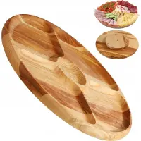 Kadax Servierplatte, Drehteller aus natürlichem Holz, 33,5cm Drehplatte mit Fächern, Servierteller für Chips und Dip, Snackteller zum Servieren von Fleisch (Eschenholz)