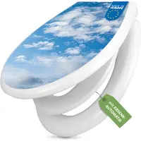 Banjado Familien WC Sitz weiß mit Kindersitz und Absenkautomatik und Motiv Wolken 1 [TDWK 12830]
