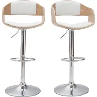 Miliboo - Design-Barhocker höhenverstellbar aus weißem Polyurethan und hellem Holz (2er-Set) EUSTACHE