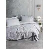 L'essentiel Maison , Stripe - Grey, Satin-King-Bettbezug-Set (FR), Grau, 100 % Baumwollsatin, 240 x 220 cm