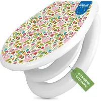 Banjado Familien WC Sitz weiß mit Kindersitz und Absenkautomatik und Motiv Blumen Naiv [TDWK 11608]