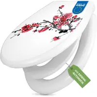 Banjado Familien WC Sitz weiß mit Kindersitz und Absenkautomatik und Motiv Japanische Blüten 2 [TDWK 12882]