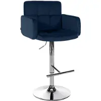 CLP Barhocker Los Angeles Samtbezug höhenverstellbar drehbar bis 150 kg | Farbe blau Gestell Farbe chrom