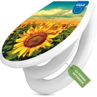 Banjado Familien WC Sitz weiß mit Kindersitz und Absenkautomatik und Motiv Sonnenblumen [TDWK 10886]