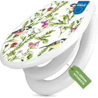 Banjado Familien WC Sitz weiß mit Kindersitz und Absenkautomatik und Motiv Meisen im Klee [TDWK 11138]
