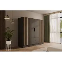 ALTDECOR Kleiderschrank mit selbstschließenden, Lamellentüren, Lamellen, Flügeltüren - NELIA - 200 cm Graphit
