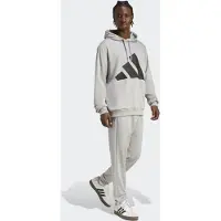 Adidas Trainingsanzug SPORTSWEAR "BIG LOGO HOODED", Herren, Gr. M, beige (medium grau heather, schwarz), Obermaterial: 100% Polyester, Sportanzüge Trainingsanzug, zweiteiliges Set aus Hose und Hoodie
