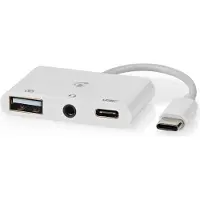Nedis USB Multi-Port-Adapter - 3-in-1 - USB 2.0 - USB-C Stecker - USB-A Buchse / USB-C Buchse / 3.5 mm Buchse - 480 Mbps - 0.10 m - Rund - Vernickelt - PVC - Weiss - Box
