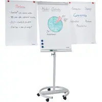 Franken Flipchart ECO Mobil F2400/N, 5 Rollen, höhenverstellbar, magnethaftend, 2 Seitenarme, Ablageschale, Kunststoff & Metall, Tafel 680 x 1050 mm