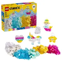 LEGO Classic Zauberbox mit durchsichtigen Steinen - Farbenfrohe Bausteine und Aufhängersteine - Einhorn, Drache, Pinguin und weitere Figuren - Bastelset für Mädchen & Jungen ab 5 Jahren 11040