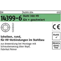 Peiner Scheibe EN 14399-6 rund 24 (25x44x4) 300 HV feuerverz. geschmiert 20 Stk