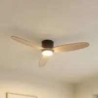 LUCANDE Lignia LED-Deckenventilator, schwarz/holz, CCT, dimmbar, Ø 132 cm, DC - , Lignia, dimmbar, Holz, für Wohnzimmer, Holz, Skandinavisch