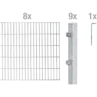 Alberts Doppelstabmatten Zaun, Höhe 180 cm, Länge 16 m, Zaun-Komplettset zum Einbetonieren, feuerverzinkt, Pfosten 60x40 mm