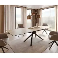 DELIFE Esstisch Edge 200-300x100 Keramik Laminam Sabbia Eichefarbig Kreuzgestell Rechteck Schwarz ausziehbar