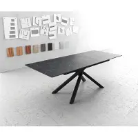 DELIFE Esstisch Edge 180-220x100cm Keramik LaminamNero Greco Anthrazit Kreuzgestell Rechteck Schwarz ausziehbar