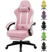 GTPLAYER Gaming Stuhl Ergonomischer Gaming Sessel Schreibtischstuhl Kunstleder, Federsitzkissen, Verbindungsarmlehnen und Fußstütze 150KG, ROSA