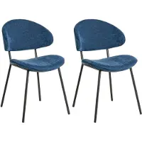 Beliani 2er Set Esszimmerstühle Dunkelblau Stoffpolsterung Schwarze Metallbeine Armlose Gebogene Rückenlehne Modernes Zeitgenössisches Design