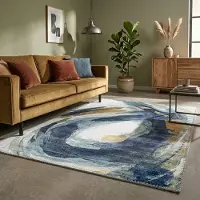 FRAAI Moderner Teppich - Strong Brush Blau Gelb 140x200 cm