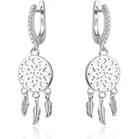 Beneto Silver earrings with zircons dream catcher AGUC1976 (L)