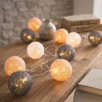 Levandeo 10er Lichterkette LED Kugeln Lampions Baumwolle Orange Weiß Baumwolle Warmweiß Deko