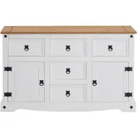 CARO-Möbel Sideboard CAMPO, Kommode Kiefer massiv, weiß lasiert, 5 Schubladen und 2 Türen